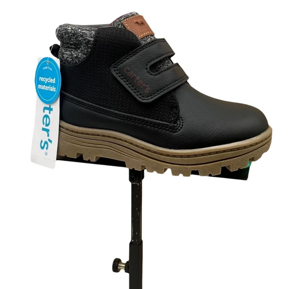 Carters Toddler‎ Boys Kelso Slip-on Sporty Ankle Boots Size 9 Black Tan Gray